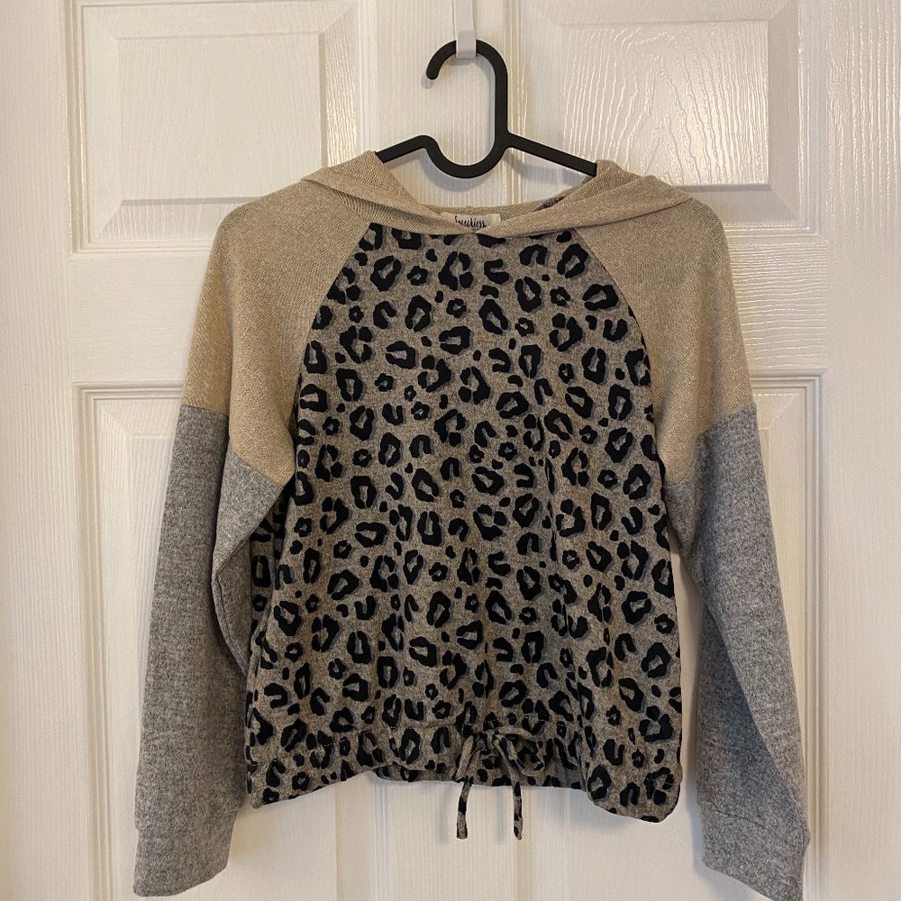 Speechless Kids Cheetah Animal Print Knit Long Sleeve Hooded Sweater size L